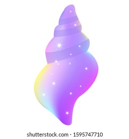 Tropical ocean purple gradient conch, cartoon hand drawn shells, vector graphics, marine logo illustration, aquarium decoration, shellfish marine life