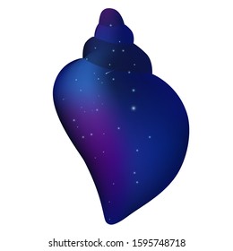 Tropical ocean starry sky gradient conch, cartoon hand drawn shells, vector graphics, marine logo illustration, aquarium decoration, shellfish marine life