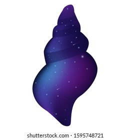 Tropical ocean starry sky gradient conch, cartoon hand drawn shells, vector graphics, marine logo illustration, aquarium decoration, shellfish marine life