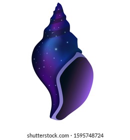 Tropical ocean starry sky gradient conch, cartoon hand drawn shells, vector graphics, marine logo illustration, aquarium decoration, shellfish marine life