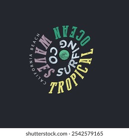 Tropical Ocean Waves Surfing Typography summer colourful letters design