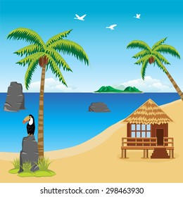 The Tropical oceanside and palms with coconuts.Rest on sea
