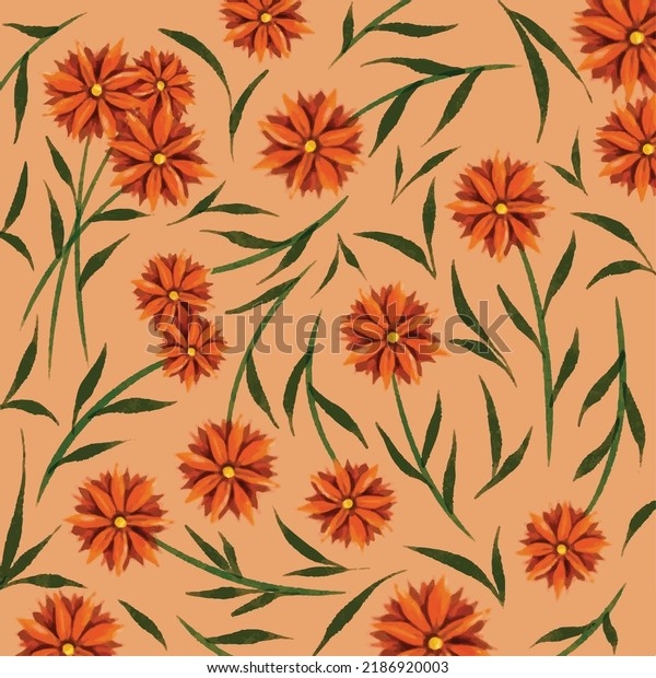 Tropical orange flowers on cream orange background for template wallpaper backdrop vector illustration square ratio