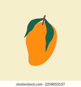 Ilustración vectorial trópica de mango naranja a mano. Aislada Tailandia fruta madura en estilo plano para afiche, icono o logotipo.