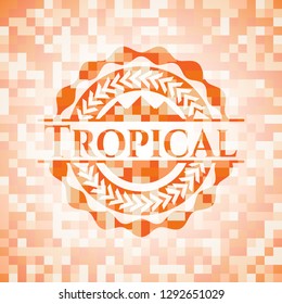 Tropical orange mosaic emblem with background
