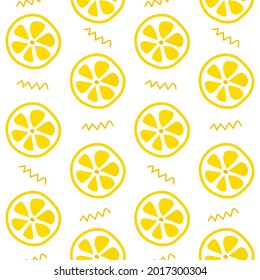 Tropical orchart vector orange citrus slices seamless pattern. Fresh and juicy texture with green leaves. Abstract cartoon citrus background for textile, wallpaper, print, wrapping, design