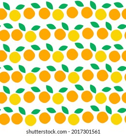 Patrón sin fisuras de cítricos de limón amarillo y anaranjado, vectorial tropical o vectorial. Textura fresca y jugosa con hojas verdes. Resumen del fondo cítrico de dibujos animados para textiles, papel pintado, impresión, envoltura