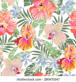 tropical orchid floral ~ seamless background