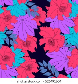 Tropical Orchid flower . Modern Nature flowers seamless  pattern background . Vector