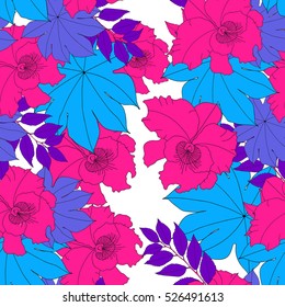 Tropical Orchid flower . Modern Nature flowers seamless  pattern background . Vector