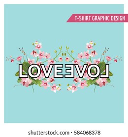 Tropical Orchid Flowers Background.  Graphic Tshirt Design in Vector