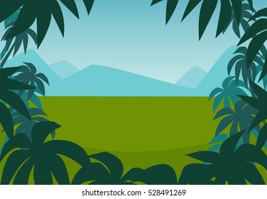 Tropical palm background. Summer tropical palm tree leaves vector border. Tropical summer print. Summer poster, party background