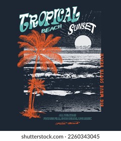 Tropical palm beach vector art summer vibes, illustration sketch  tropical graphic for tee print