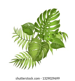 Tropical palm branches over white background. Fashion summer print for wrapping, fabric, invitation card and your template design. Vector illustration.