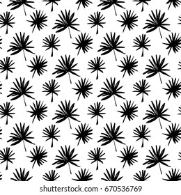 Tropical Palm Brush Seamless Pattern. Vector Illustration of Hand Drawn Paint Summer Plant Background.