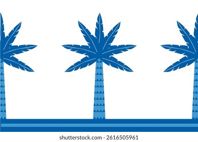 Tropical palm or coconut tree seamless pattern. Abstract blue Hawaii background.Vector folk art Hand drawn illustration for seasonal design, print, exotic wallpaper,textile, fabric,holiday, decorate.
