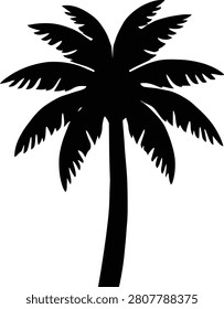 Tropical palm, coconut tree, seaside plant, island vegetation.