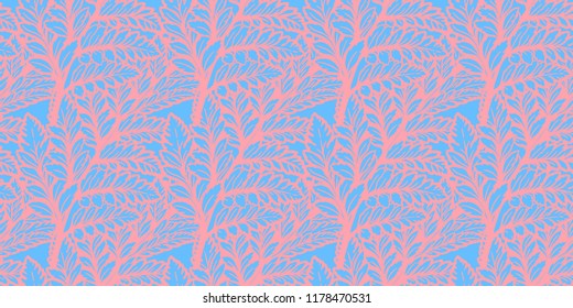Tropical palm or fern leaves seamless pattern