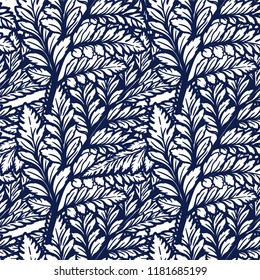 Tropical palm or fern leaves seamless pattern