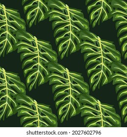 Follaje de palmeras tropicales sin soldadura con hojas de monstera verde. Fondo exótico. Impresión vectorial para textiles, tela, giftwrap, papel tapiz. Ilustración sin fin.