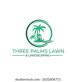 Tropical Palm and Landscaping logo with palm trees, leaves, and lawn elements, perfect for landscaping services, garden care, and outdoor design brands symbolizing growth, nature, and elegance.
