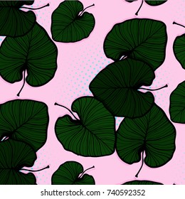 Tropical palm leaf background. Vector floral illustration. Summer nature print. Exotic plant isolated on pink. Exotic decoration