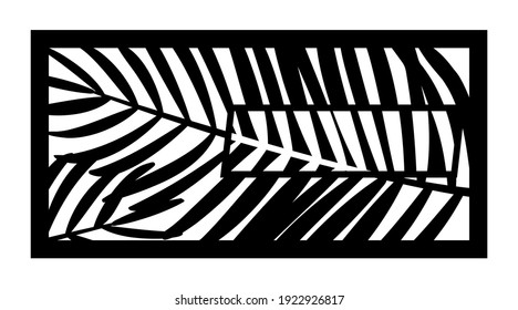 Tropical palm leaf laser cut pattern. Decorative panel, screen,wall. Vector tropical leaves cnc panel for laser cutting. Template for interior partition, room divider, privacy fence.