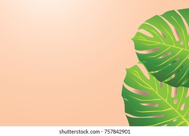 Tropical palm leaf on Orange pastel background. vector eps 10