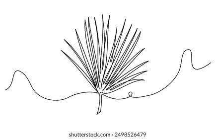 Tropical palm leaf in one continuous line drawing. One line poster. Outline leaf. Element for interior design and presentations. Vector illustration.