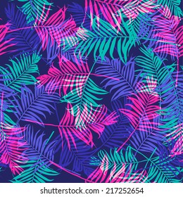 Tropical Palm Leaf Pattern Neon Colored.