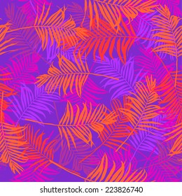 Tropical palm leaf pattern neon colored .