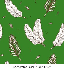 Tropical palm leaf seamless pattern sketch background.