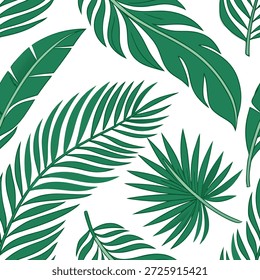 Patrón de azulejos sin fisuras de hoja de palma tropical con palmas verdes vibrantes y frondas tropicales sobre un fondo blanco ideal para el concepto de cocinas soleadas como palmas verdes vibrantes y frondas tropicales sobre fondo blanco crean patrón de azulejos sin fisuras tropicales para cocinas soleadas en Foto de archivo Concepto y espacio vacío en el lado izquierdo, sin texto --ar 7:2 --tile