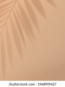 Tropical palm leaf shadow on light pastel brown background. vector design.