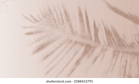 Tropical palm leaf shadow on light beige sandy color background with copy space. Mocha mousse color sand powder. Vector grain texture.