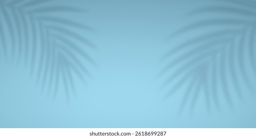 Tropical Palm Leaf Shadow on Soft Blue Background, Minimal Summer Beach Vibe, Relaxed Vacation Concept for Web, Social Media, and Print Design Projects. Vector Illustration.