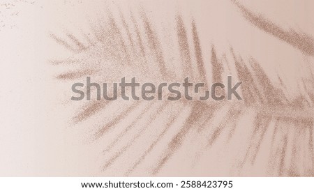 Tropical palm leaf shadow on light beige sandy color background with copy space. Mocha mousse color sand powder. Vector grain texture.