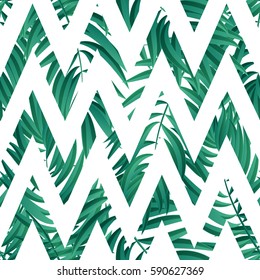  Tropical Palm leaf vector seamless.