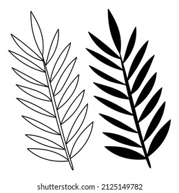 Tropical Palm Leave In Sketch Style, Isolated Vector Illustration. Leave Of Palm Tree In Linear Doodle Style. Botanical Minimalist Print Of Exotic Leave, Sketch Design.