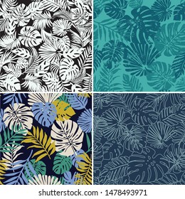 Tropical palm leaves abstract wallpaper vector seamless pattern collection