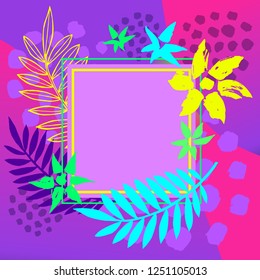 Tropical palm leaves art frames. Modern card design, brush stroke, exotic plants, cover brochure, flyer, invitation template. Party identity colorfil style. Hand drawn vector