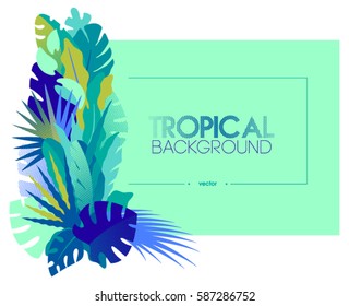 Tropical palm leaves. Background composition with copy space for text. Flat style vector illustration.