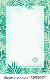 Tropical palm leaves background with creative stamp. Banner, poster, invitation, brochure, flyer, card or cover template
