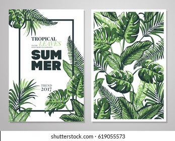 Tropical Palm Leaves Background. Invitation Or Card Design With Jungle Leaves. Vector Illustration In Trendy Style. 