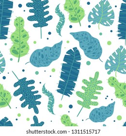 Tropical palm leaves background. Seamless vector pattern with jungle leaves in trendy style.