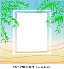 Tropical palm leaves background. Vector illustration in trendy style.  Invitation or card design with jungle leaves.