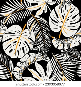 Tropical palm leaves, black, white template, artistic cover design, colorful texture, modern backgrounds. Minim template, graphic brochure. Luxury illustration