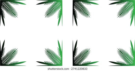 Tropical palm leaves border design element green and black foliage corners on white background for decoration and illustration purposes