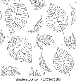 Tropical palm leaves, botanical vector illustration, seamless pattern. Flat style for spring and summer design. For paper, cover, fabric, gift wrap, wall art, home decor