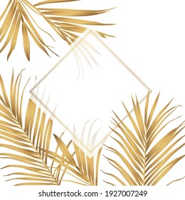 Tropical palm leaves card template. Elegant decorative floral frame. Good for sales, design of postcards, packaging, covers, cases and other surfaces.
